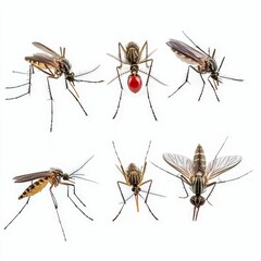 Six insects, various views, white background.