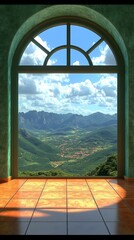 Fototapeta premium A view of a valley through a window.