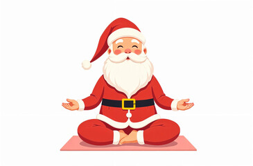Santa Claus practicing meditation on a yoga mat during the holiday season