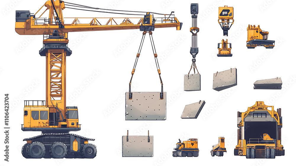 Poster a set of construction machinery is designed in a flat style and isolated on a white background, it i