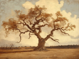 Einsames Kunstwerk eines verwitterten Baumes in der Landschaft

