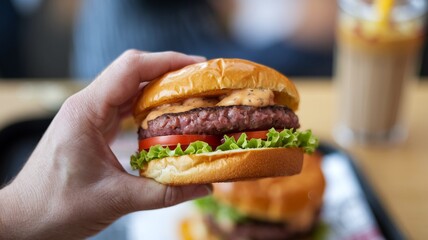 hand holding a burger