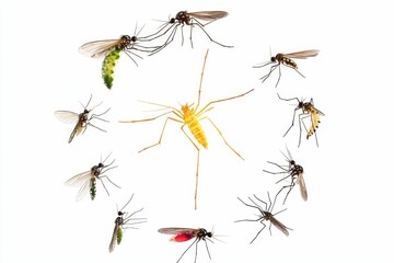 Flying insects circle central, larger insect.