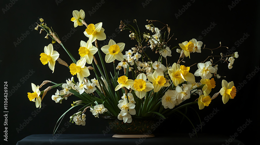 Poster a photo of yellow daffodils from a large arrangement