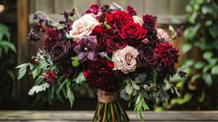 A Luxurious Bouquet of Burgundy and Blush Flowers
