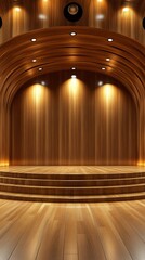 Obraz premium A wooden stage with steps and spotlights.