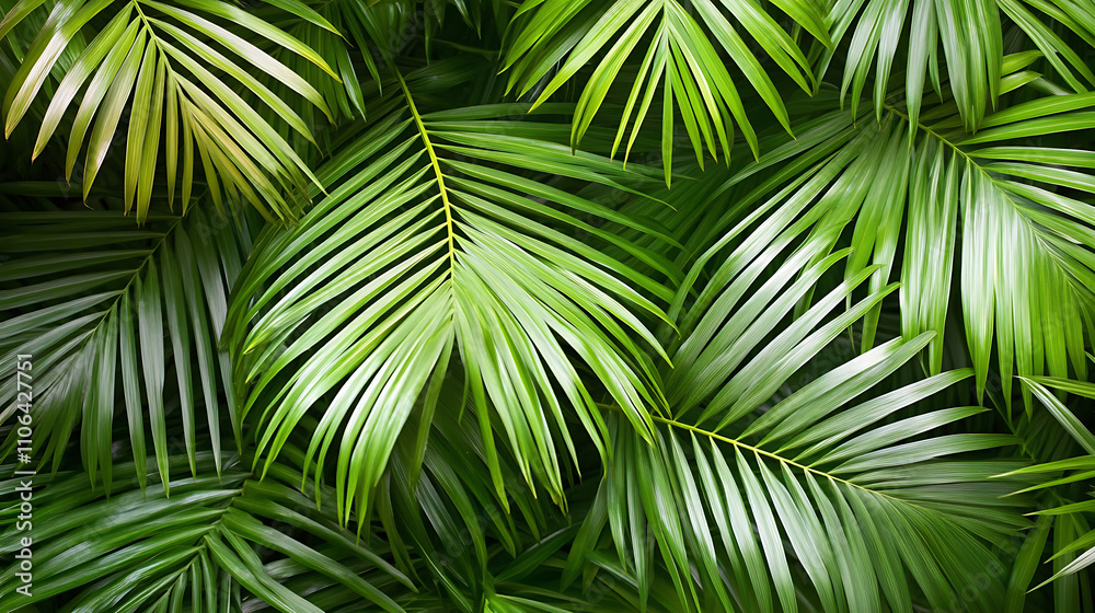 Poster tropical palm leaves creating a lush background perfect for summer vibes and nature themes