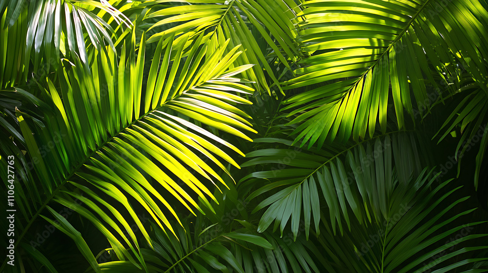 Poster tropical palm leaves creating a lush background perfect for summer vibes and nature themes