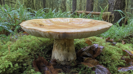 Fototapeta premium Einzelner Pilz auf moosbedecktem Boden im Wald