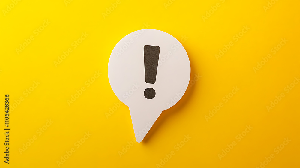 Aufkleber Speech bubble with an exclamation mark, isolated on a yellow background