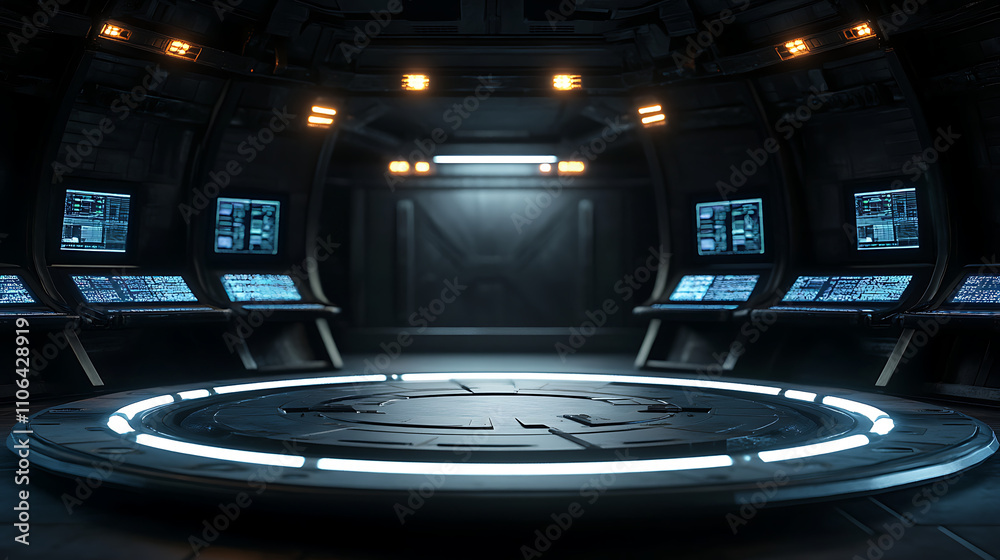 Aufkleber Circular tech concept background with computer screens in the background