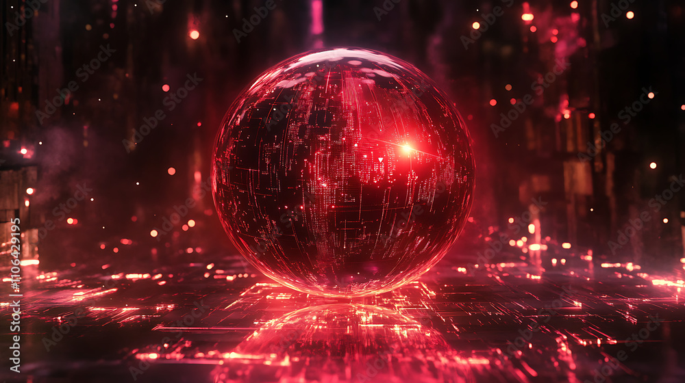 Poster connected network world lightworld sphere sphere with red light from the star