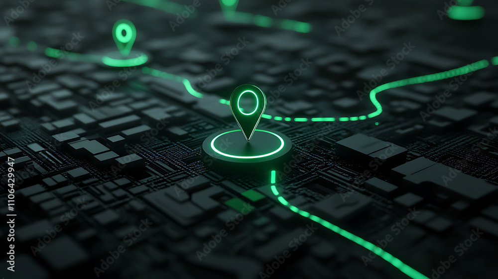 Poster green glowing waypoints on 3d black map