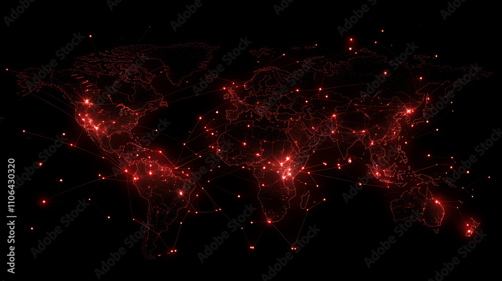 Aufkleber global digital network connections futuristic world map visualization concept of global communicatio