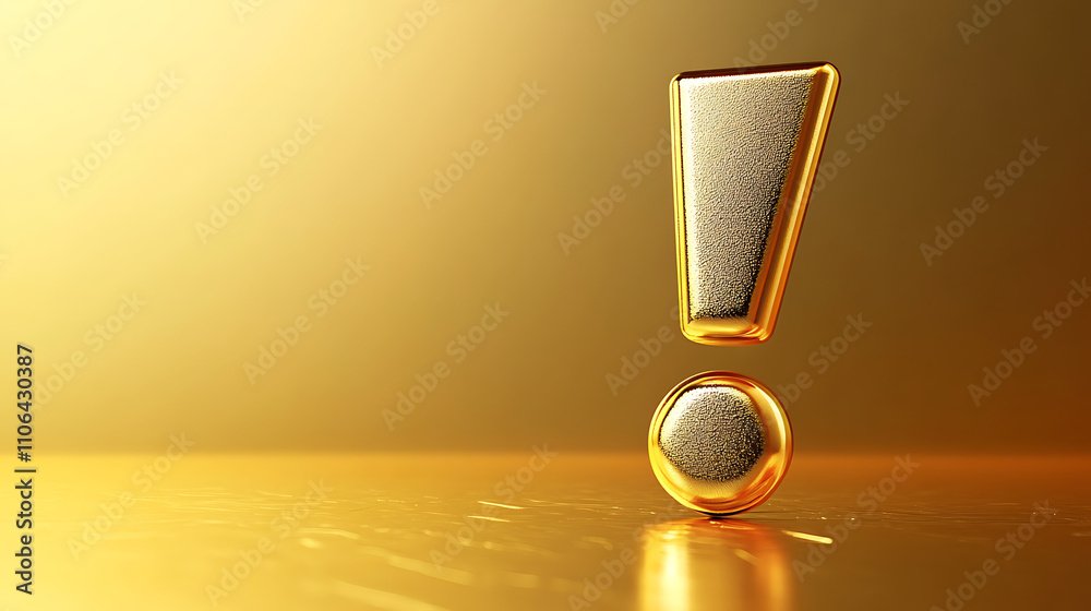 Leinwandbilder golden exclamation mark icon for important notices or caution, presented as a graphic element on a g