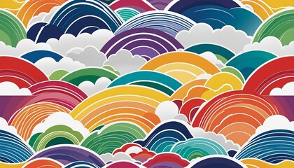 Oriental Geometric Mountain Landscape Design in Vibrant Colors