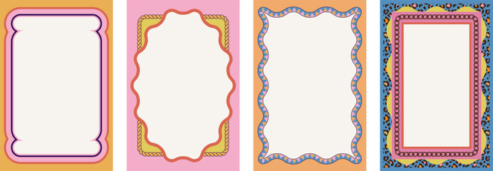 Collection of stylish fashion frames with leopard, cheetah skin pattern, gold chains, textured. Wallpaper, cards, vertical posters, abstract backgrounds and template design