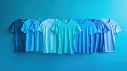 A Row of Blue T-Shirts in Shades of Blue