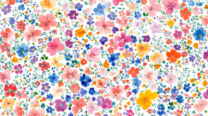 Colorful pastel cute small floral pattern white background
