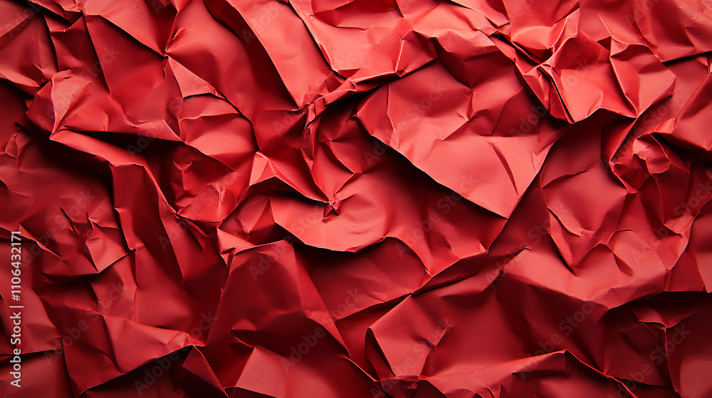 Aufkleber Close up texture of red crumpled or torn old craft paper use as background with blank space for design, Creased recycle red craft paper texture