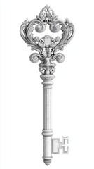 Master Key of Sovereignty - Intricately Detailed Drawing of Ornate Key Symbolizing Power on Aged Paper | Black and White Artwork