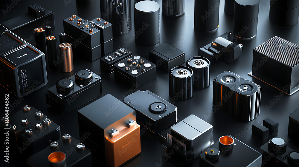 Poster a diverse group of batteries is displayed, highlighting the range of sizes and types available for v