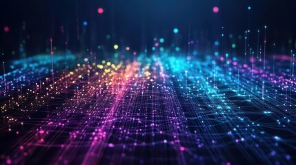 Obraz premium A digital art interpretation of machine learning layers as interconnected glowing nodes, Psychedelic, Rainbow Spectrum, 3D Modeling