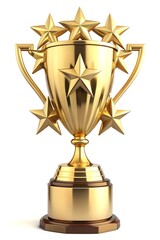 D Golden Trophy with Stars - Isolated on White Background