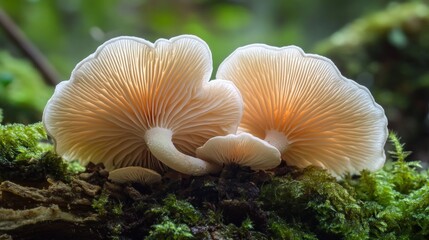 A Cluster of Delicate Pale Mushrooms in a Forest Setting