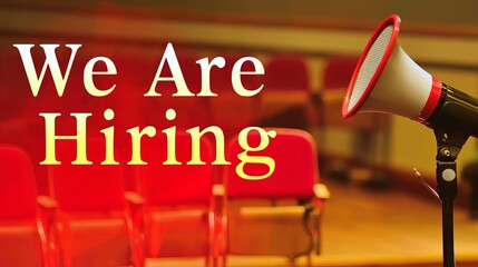 Job advertisement graphic with a megaphone, inviting candidates to apply for open positions.