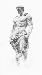 Fototapeta premium Ancient Warrior Statue Sketch on Aged Paper - Symbol of Bravery and Sovereignty in History