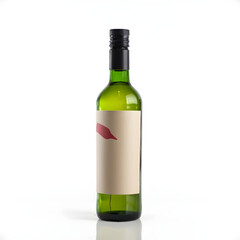 A bottle of wine with festive labels on a white background