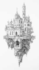 Majestic Castle Sketch on Aged Paper - Symbol of Sovereignty and Strength