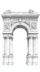 Fototapeta premium Triumphal Arch Sketch: Detailed Hand-drawn Artwork of Historical Victory Symbol on Aged Paper.