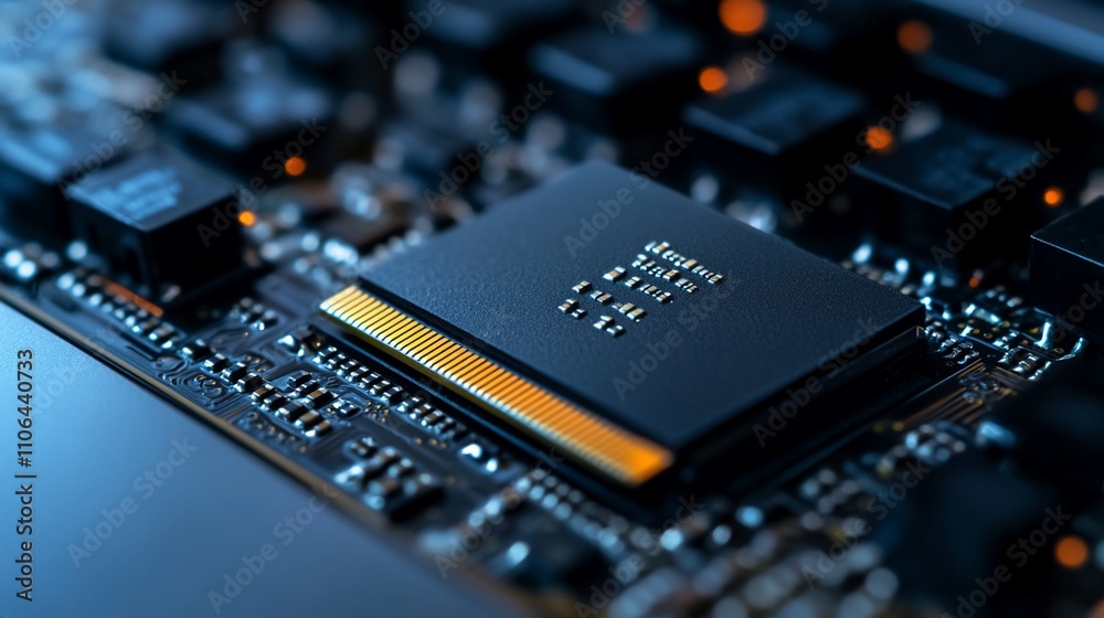 Poster Close-up of a microprocessor on a circuit board.