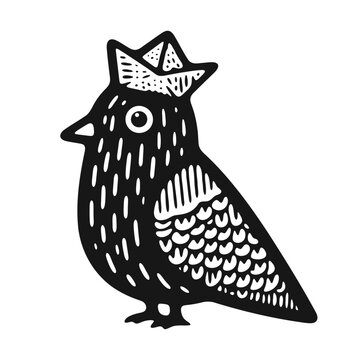recommend clip art: pigeon wearing an origami paper hat doodle illustration