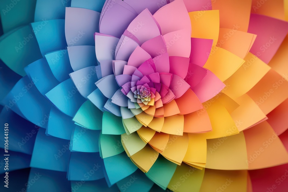 Poster a sophisticated banner design featuring layered, vibrant paper textures in a kaleidoscope pattern, i