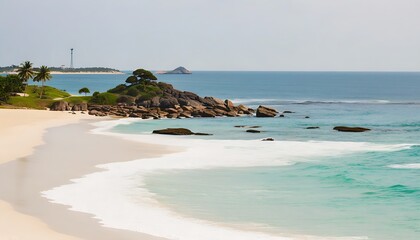 Fototapeta premium Stunning tropical coast scenery with perfect blend of rocks and sand.
