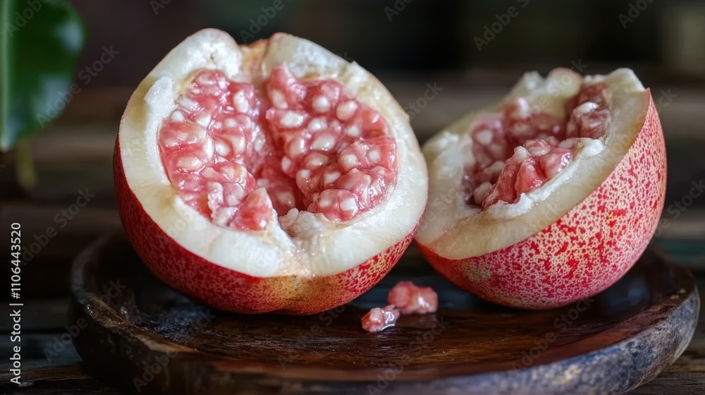 Aufkleber discover the vibrant colors and unique textures of ackee apple freshly sliced in a rustic setting