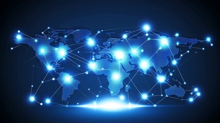 Obraz premium Digital world map with glowing blue connections representing global connectivity and technology.