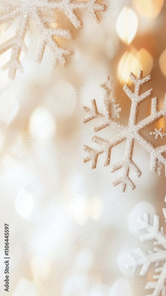 Poster delicate winter snowflakes dancing in a bokeh of soft pastel hues