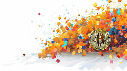 Dynamic representation of Bitcoin set against backdrop of vibrant geometric shapes