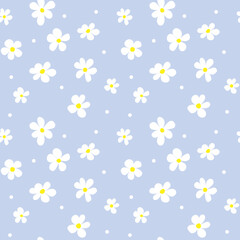 Daisy flower seamless pattern on blue background. white flowers repeat fabric.
