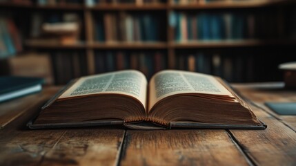 Obraz premium Open Book on a Wooden Table