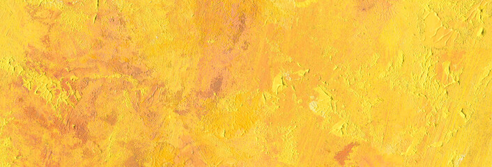 Wide yellow abstract background of oil paint with brush strokes textures 