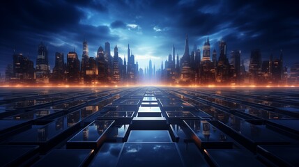 High-tech cyberpunk background with intricate line patterns and luminous effects, evoking a futuristic and digital ambiance.