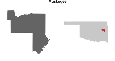 Fototapeta premium Muskogee County (Oklahoma) blank outline map set