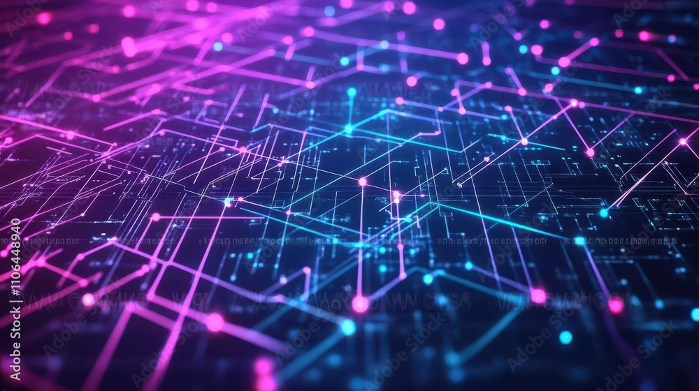 Aufkleber fractal patterns made from glowing neon lines and data points, wide shot, highcontrast illumination