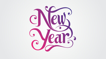  A New Year greeting card with a light gray background featuring New Year in a flowing handwritten font with a purple pink gradient and decorative swirls Elegant and festive