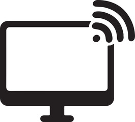 Illustration of a monitor icon with a signal symbol in the top corner of the screen, representing network or internet connectivity